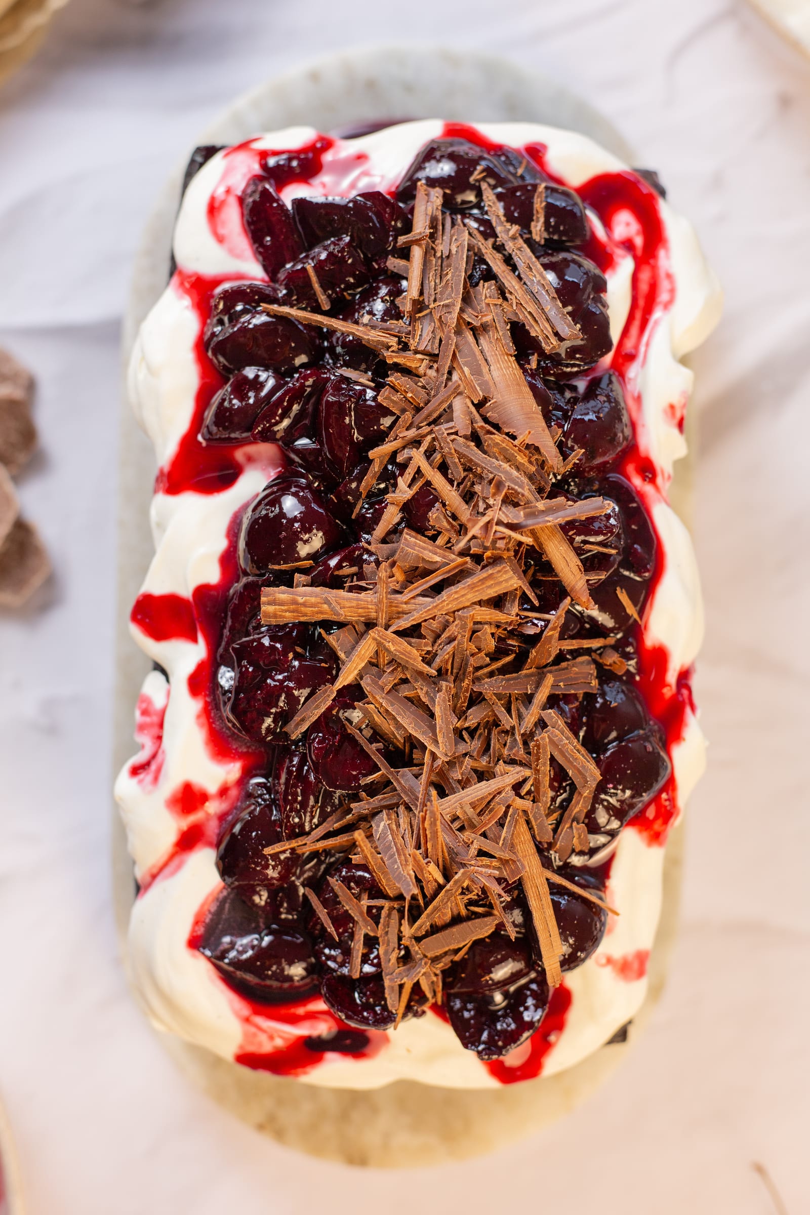 The loaf from above, piled with cherries and chocolate