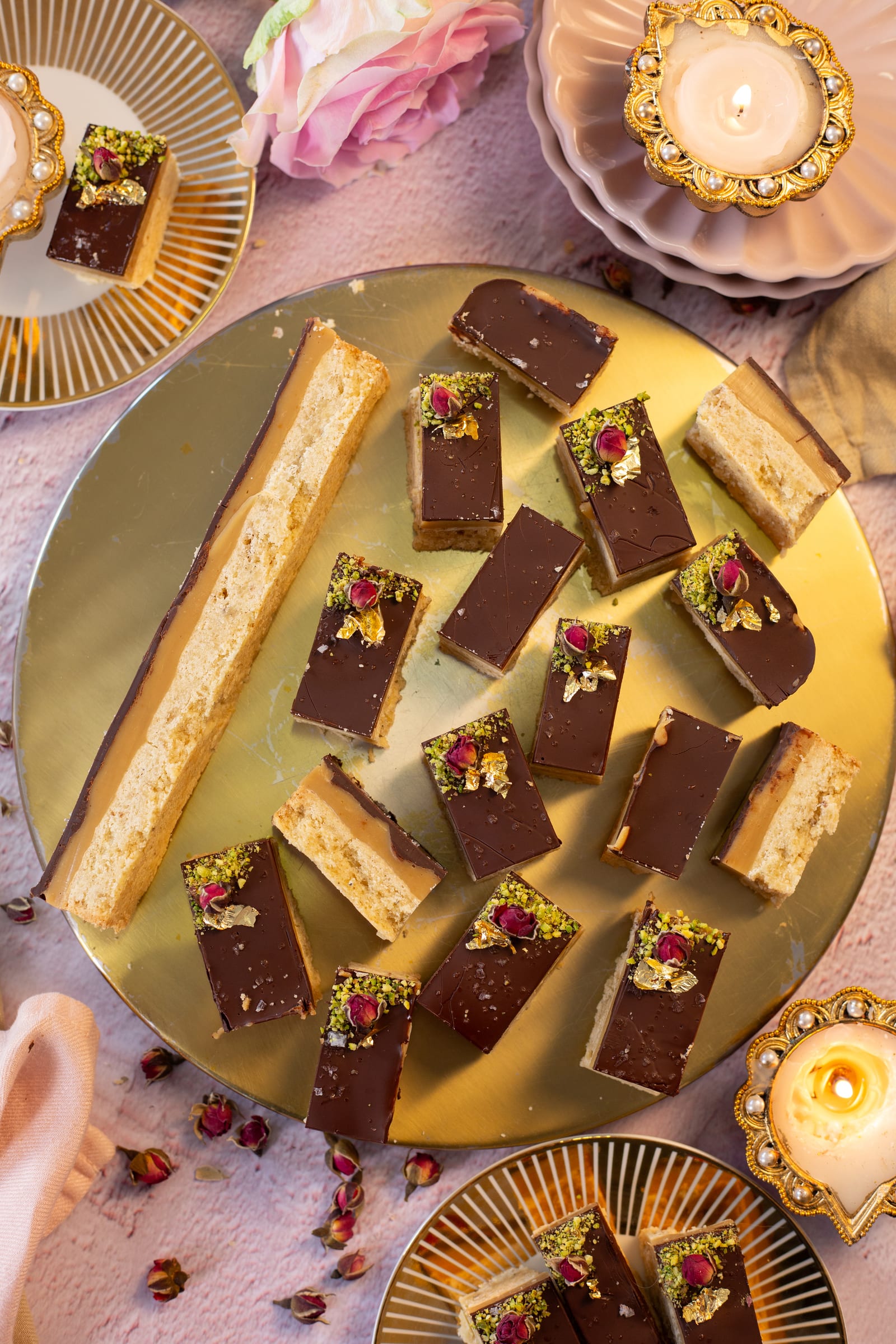The platter of millionaire's shortbread from above