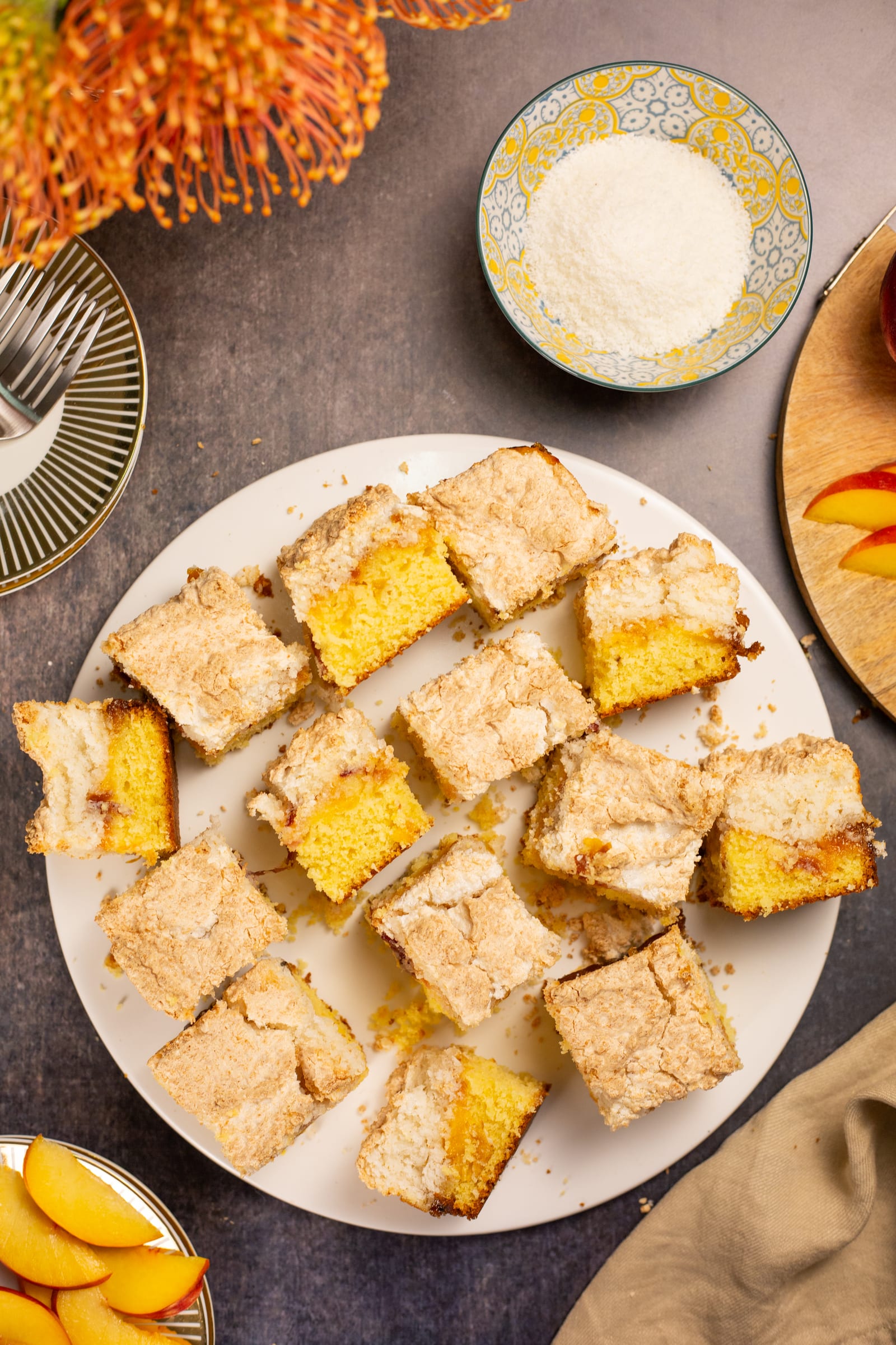 Hertzoggie squares on a plate, from above