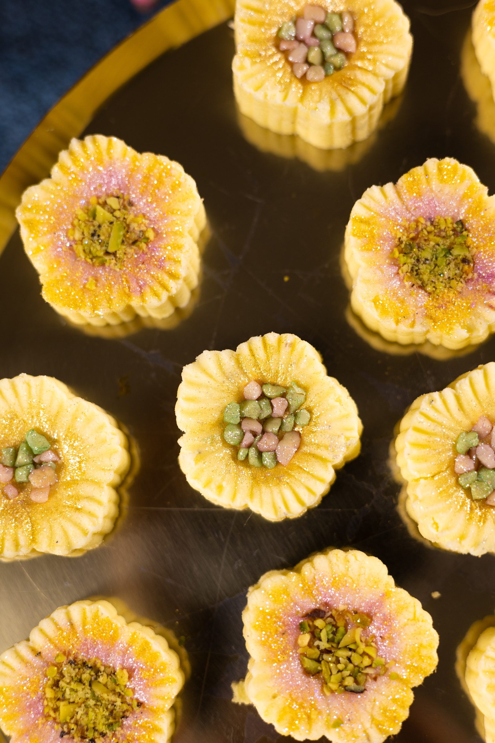 Simply wonderfuls topped with crushed pistachios and coloured almonds, from above