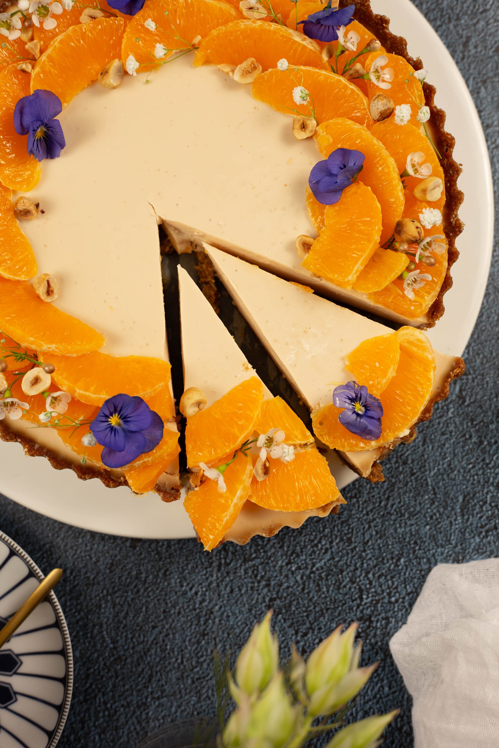 The tart with a slice cut out, from above