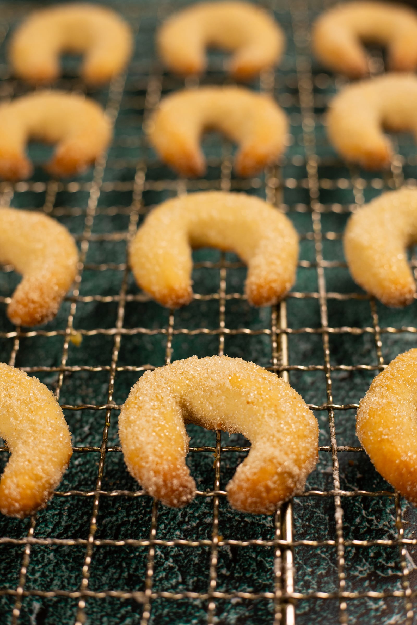 Sugar-coated cashew nut biscuits up close